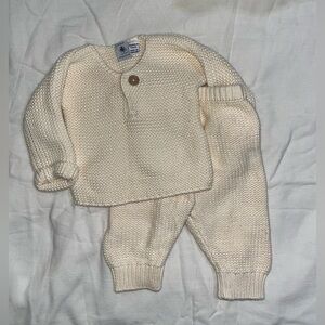Petite Bateau Cream Knit Baby Sweater and Pants Set